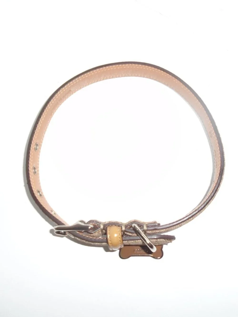 NEW VINTAGE COACH TAN BROWN JACQUARD SIGNATURE C LEATHER DOG COLLAR 60364 SIZE M